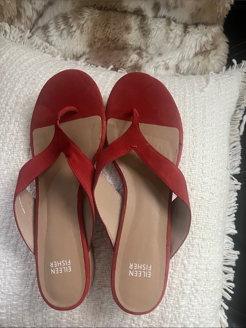 Eileen Fisher orange/ red Leather Thong Mules